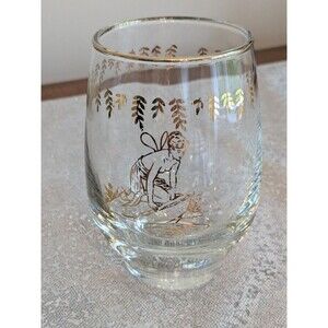 White Rock Tumblers Set 4 Nymph Fairy VTG GingerAle Gold Paint Glass MCM 50s 60s